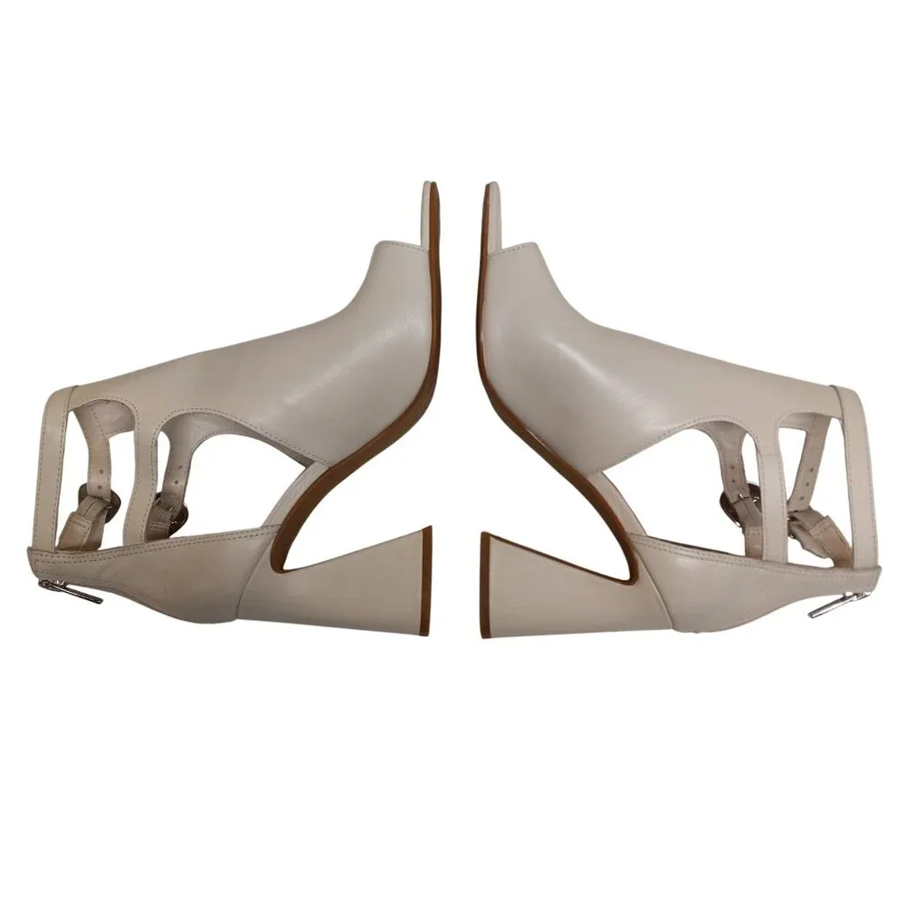 Vince Camuto 8.5 M Roskette Beige Leather Block Heel Sandals Open Toe Buckles - Picture 5 of 13